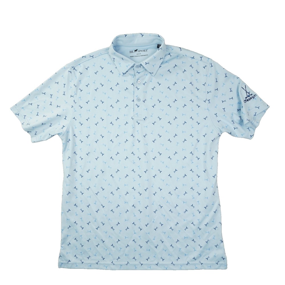 Horn Legend Sport Polo Shirt Men's Medium Blue Print Bamboo Charcoal Performance